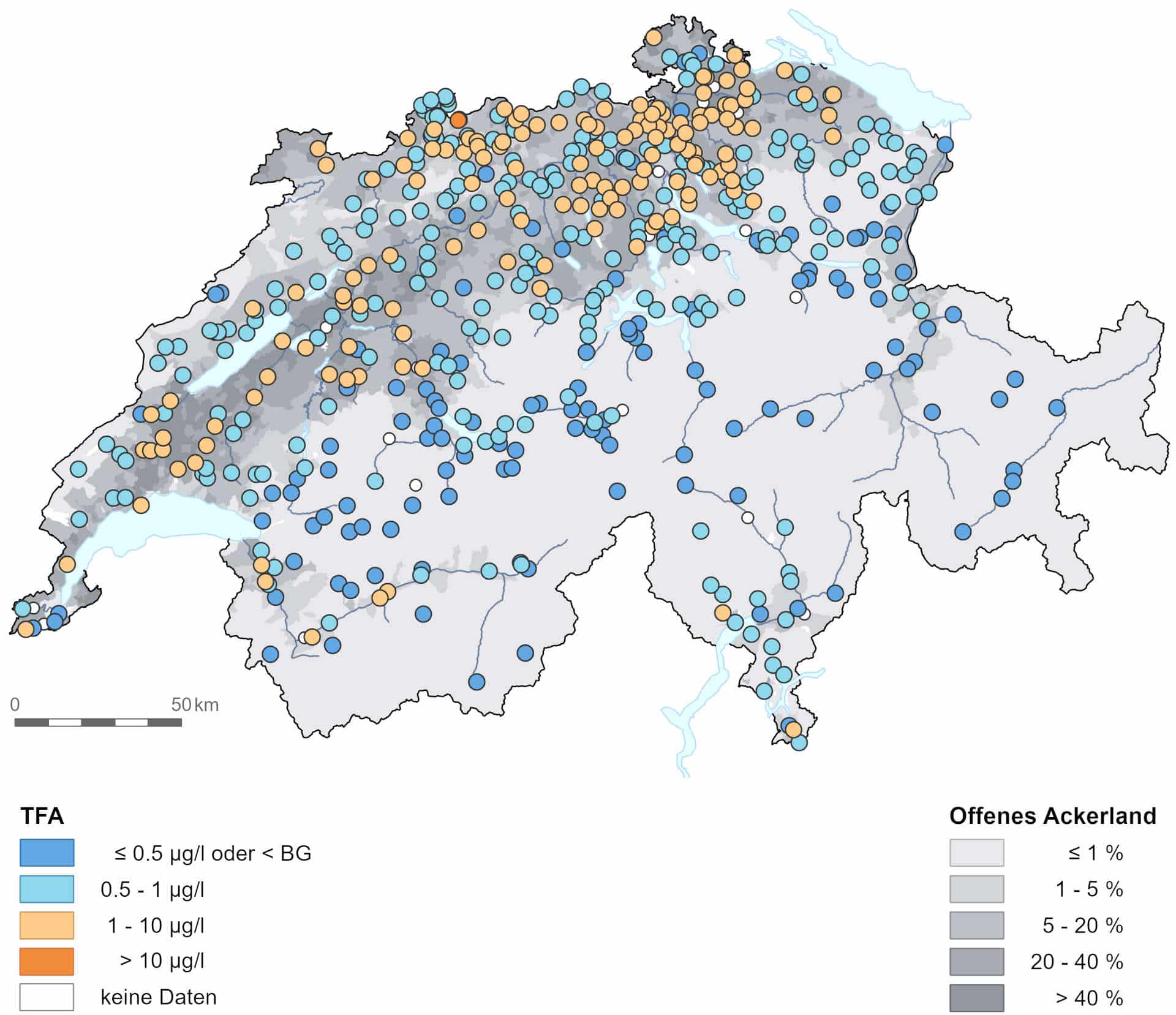 Karte mit TFA-Belastungen in der Schweiz